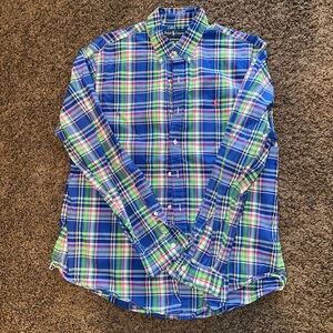 Ralph Lauren Blue Plaid Casual Button Down Shirt